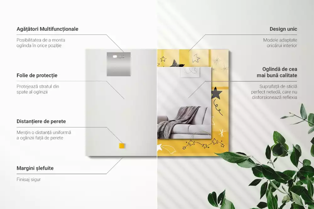 Espejo rectangular estampado Dibujos de varias estrellas