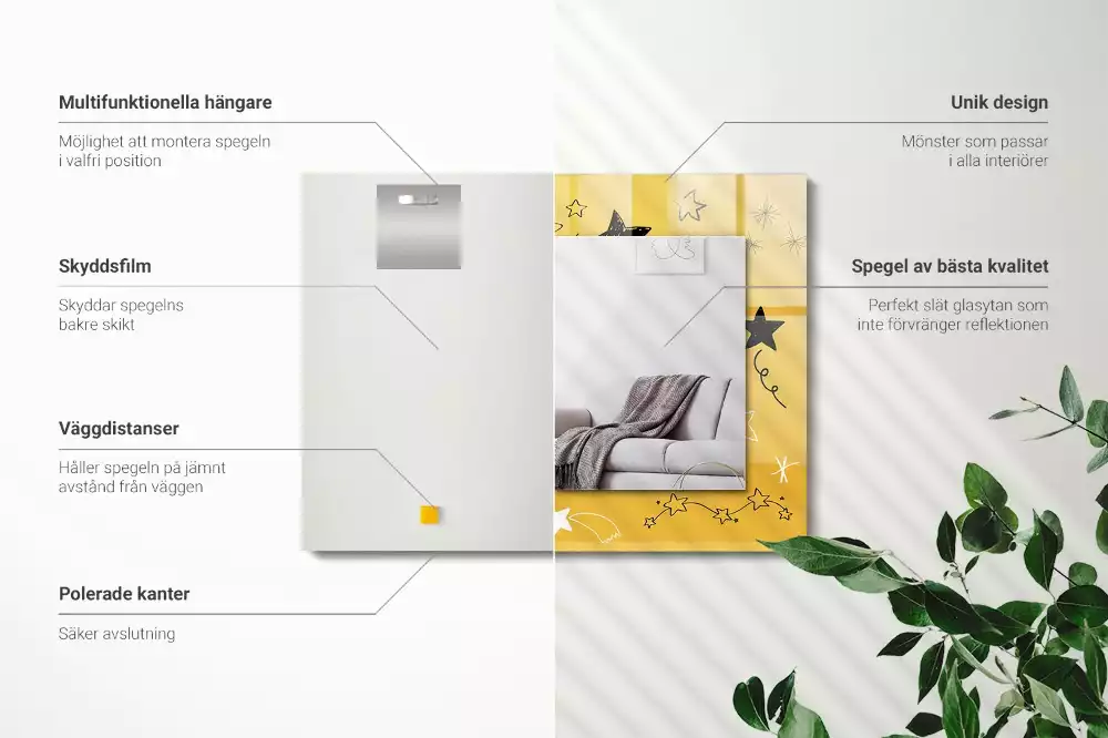 Espejo rectangular estampado Dibujos de varias estrellas