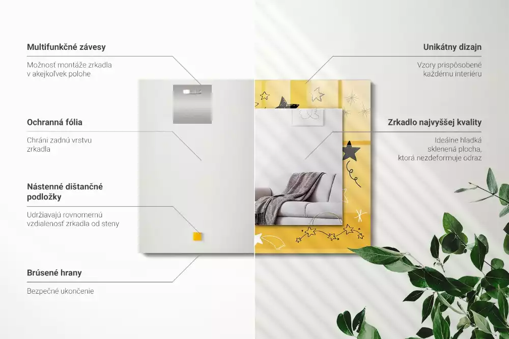 Espejo rectangular estampado Dibujos de varias estrellas