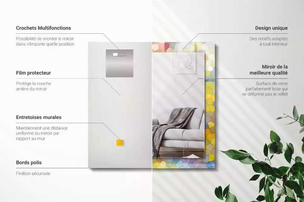 Espejo rectangular estampado mosaico abstracto colorido