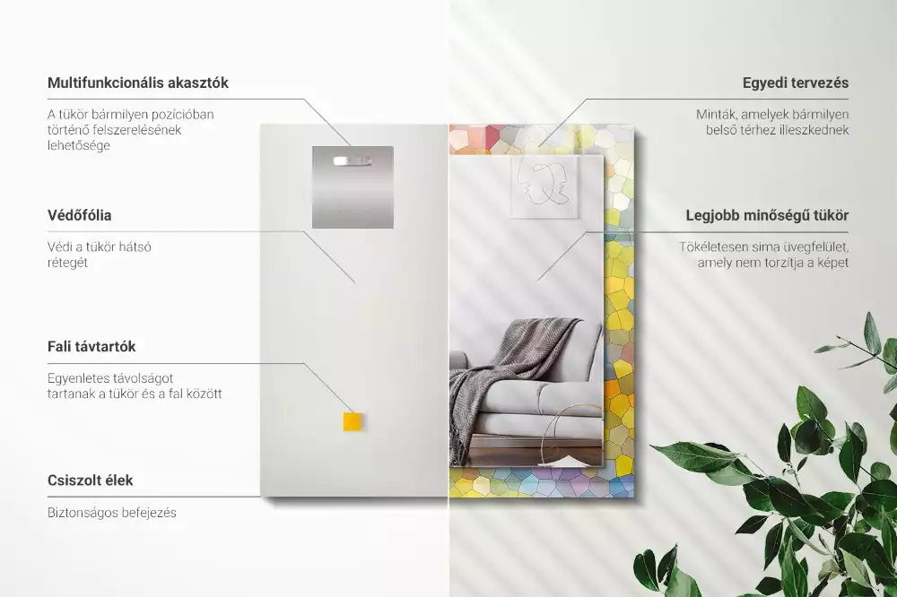 Espejo rectangular estampado mosaico abstracto colorido