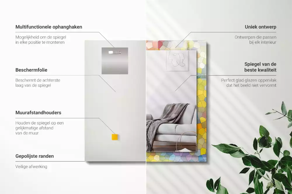 Espejo rectangular estampado mosaico abstracto colorido