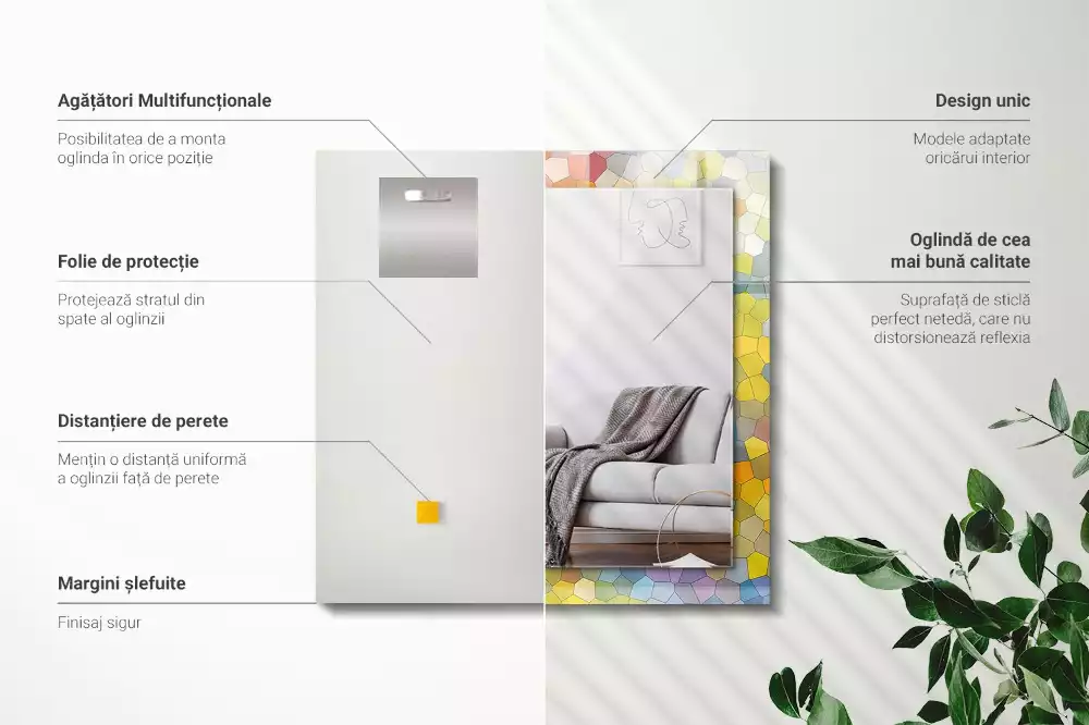 Espejo rectangular estampado mosaico abstracto colorido