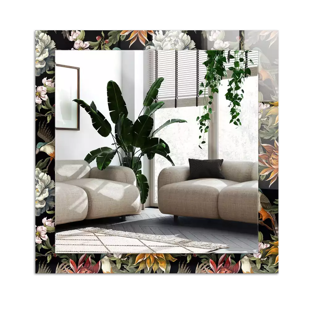 Espejo rectangular impreso Flores y pájaros