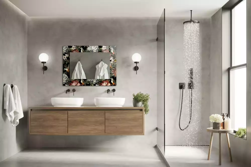 Espejo rectangular impreso Flores y pájaros