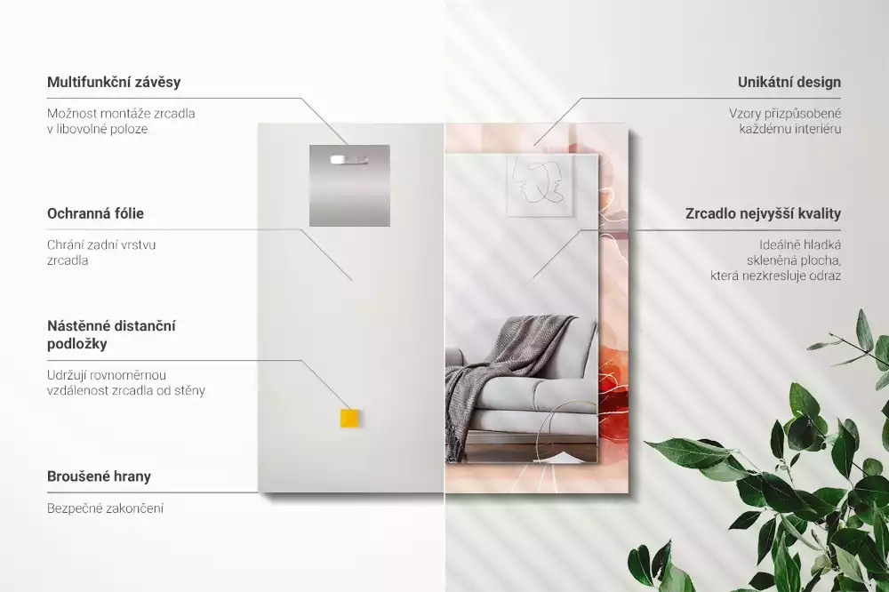 Espejo rectangular estampado Patrones florales abstractos