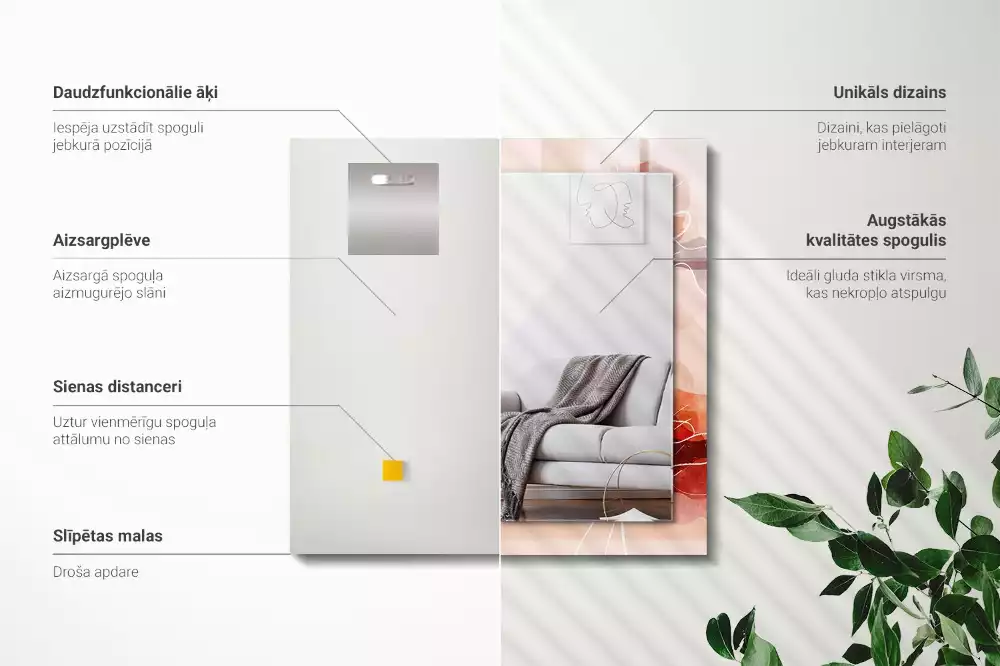 Espejo rectangular estampado Patrones florales abstractos