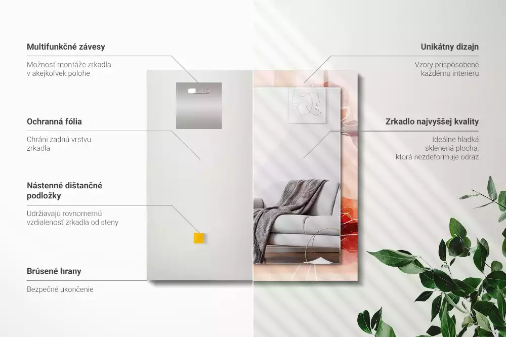 Espejo rectangular estampado Patrones florales abstractos