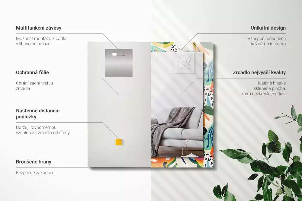 Espejo rectangular impreso Patrón de hojas de colores