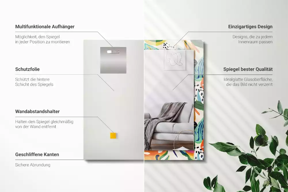 Espejo rectangular impreso Patrón de hojas de colores