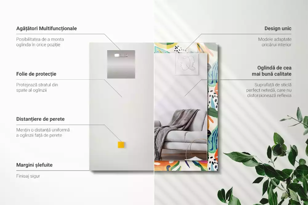 Espejo rectangular impreso Patrón de hojas de colores