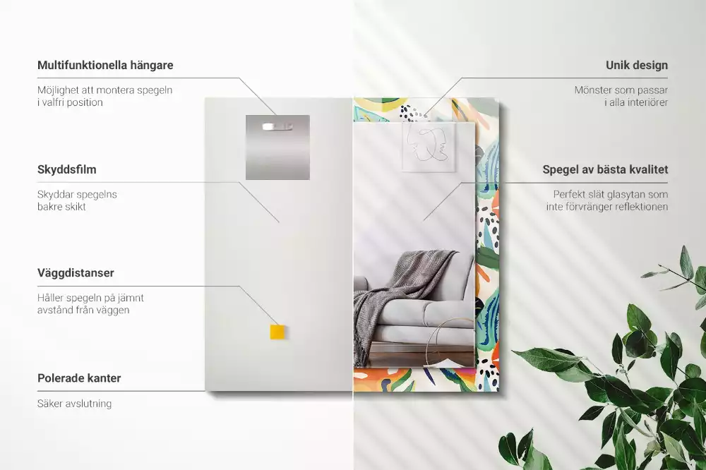 Espejo rectangular impreso Patrón de hojas de colores