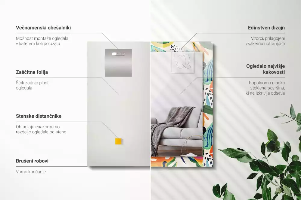 Espejo rectangular impreso Patrón de hojas de colores