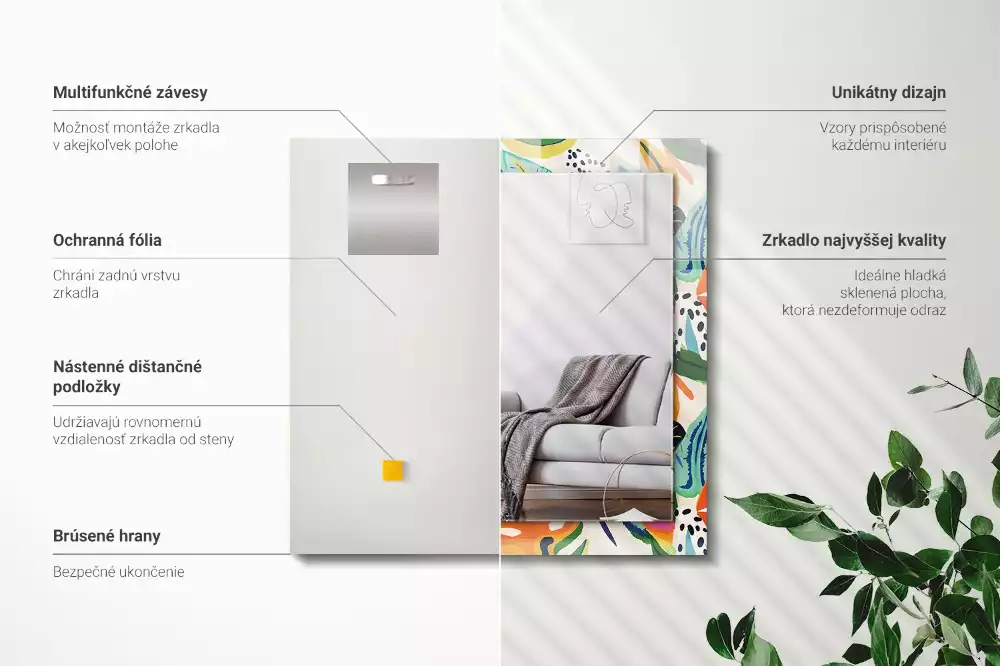 Espejo rectangular impreso Patrón de hojas de colores