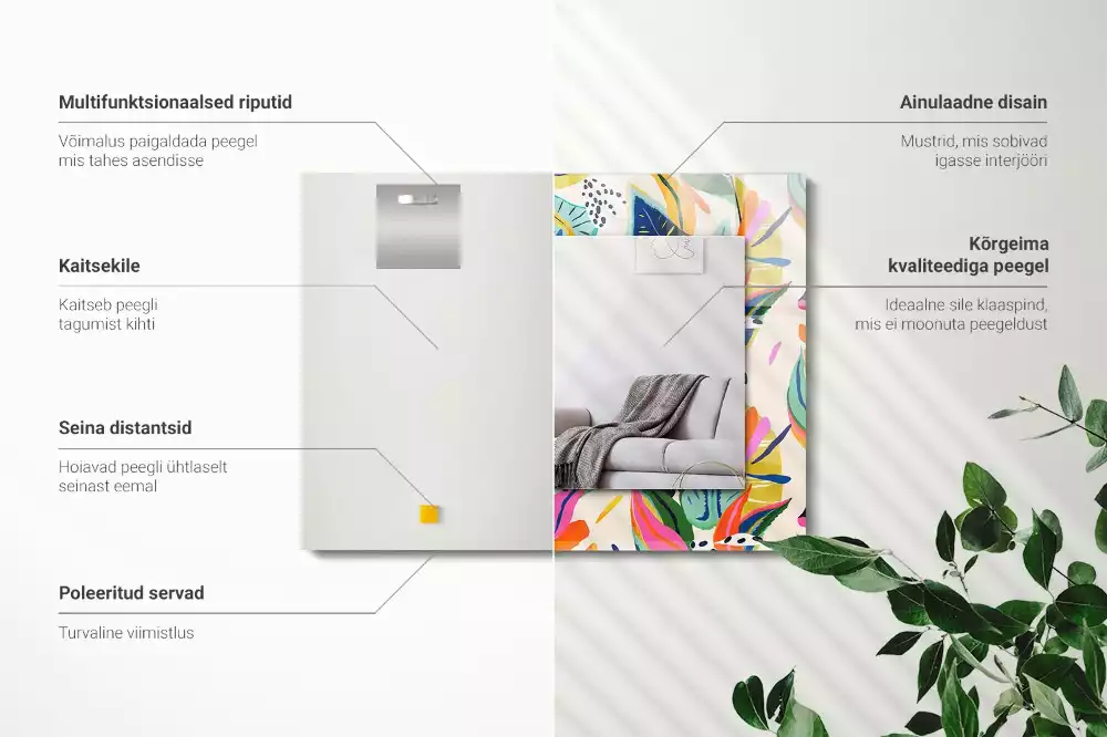 Espejo rectangular impreso Patrón de hojas de colores