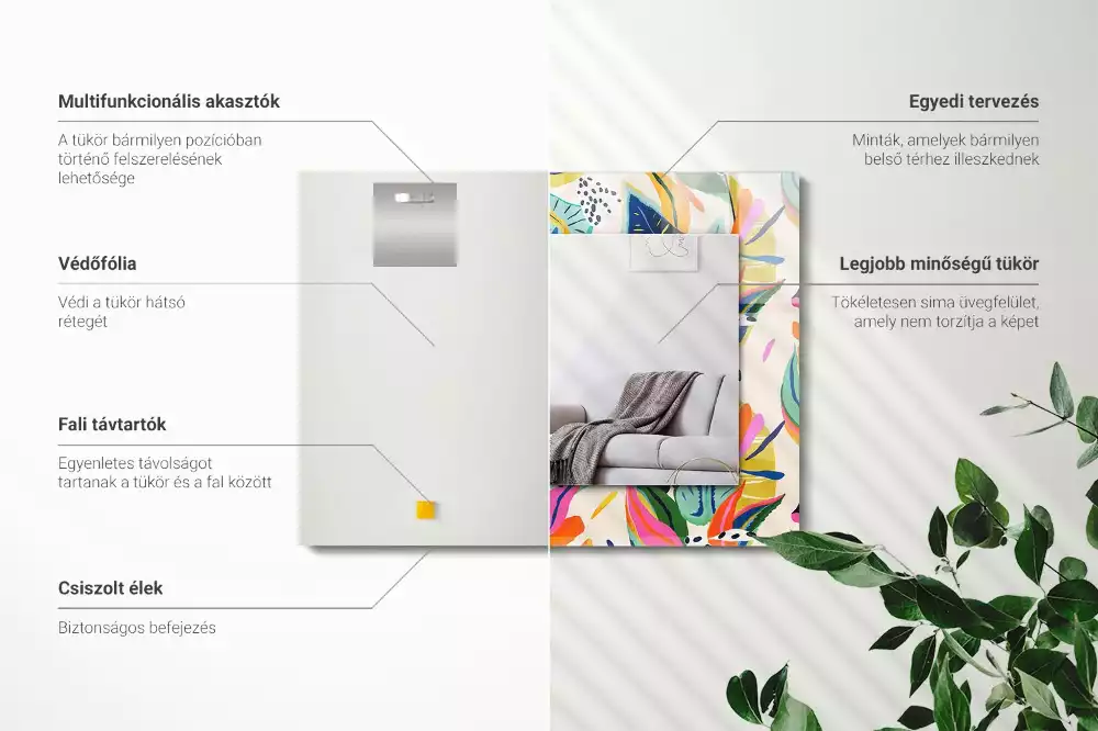 Espejo rectangular impreso Patrón de hojas de colores