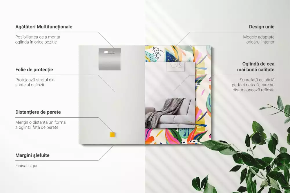 Espejo rectangular impreso Patrón de hojas de colores