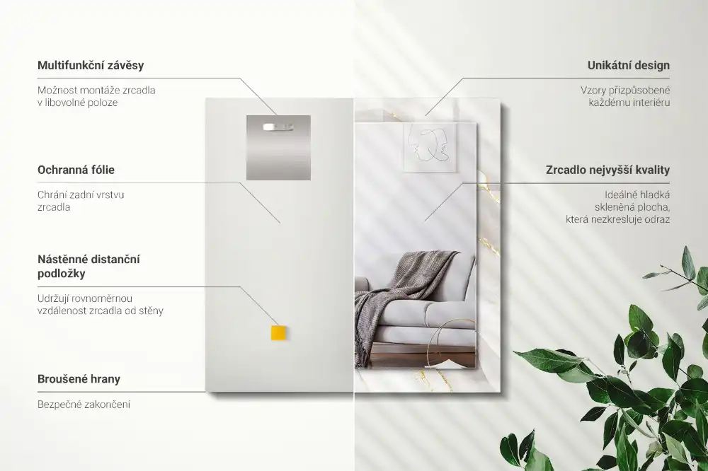 Espejo rectangular impreso mármol gris