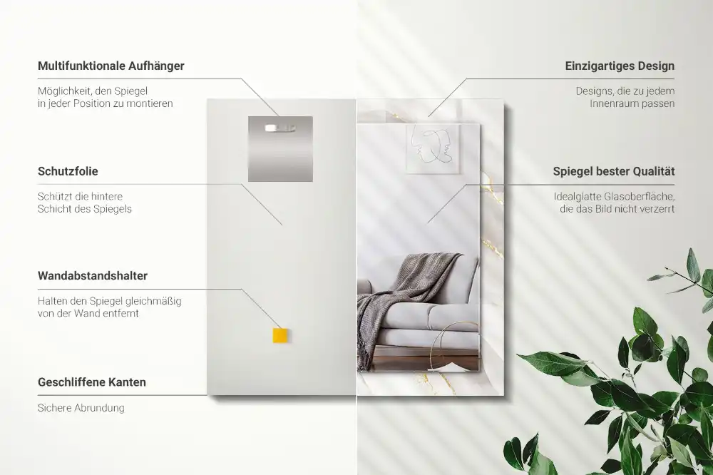 Espejo rectangular impreso mármol gris