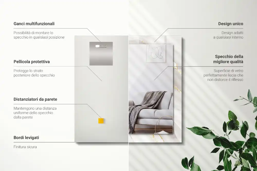 Espejo rectangular impreso mármol gris