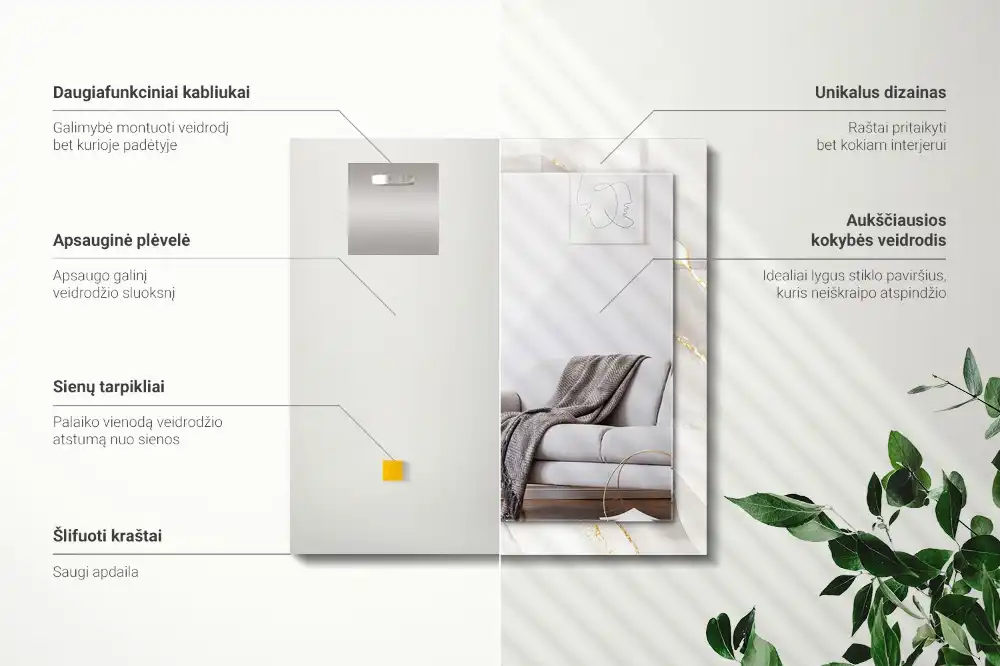 Espejo rectangular impreso mármol gris