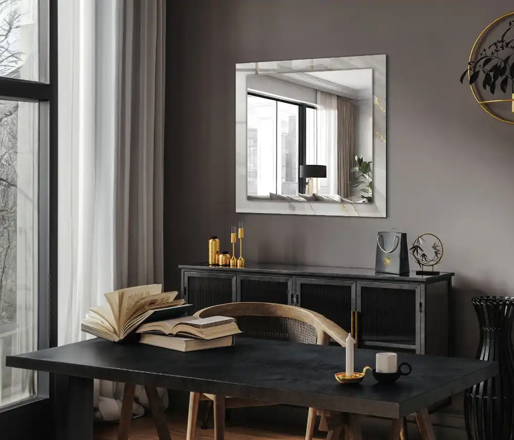 Espejo rectangular impreso mármol gris