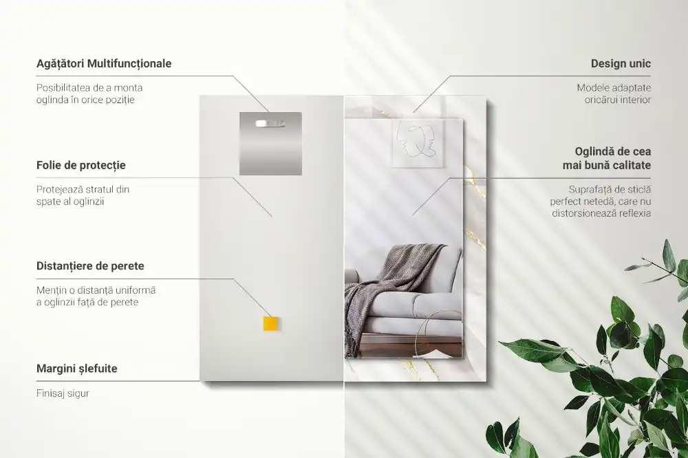 Espejo rectangular impreso mármol gris