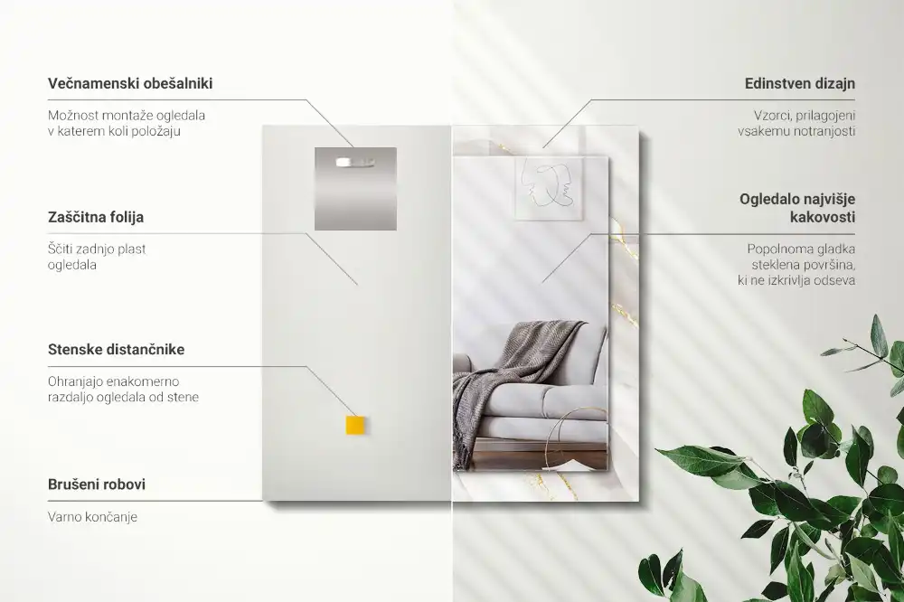 Espejo rectangular impreso mármol gris