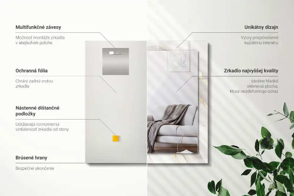 Espejo rectangular impreso mármol gris