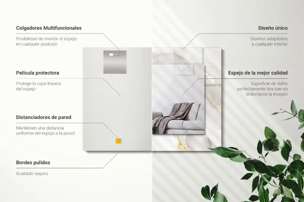 Espejo rectangular impreso mármol gris