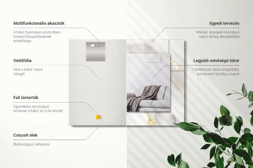 Espejo rectangular impreso mármol gris