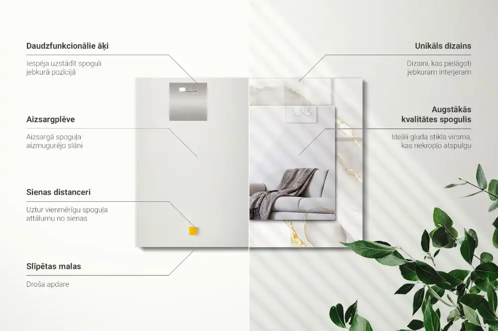 Espejo rectangular impreso mármol gris