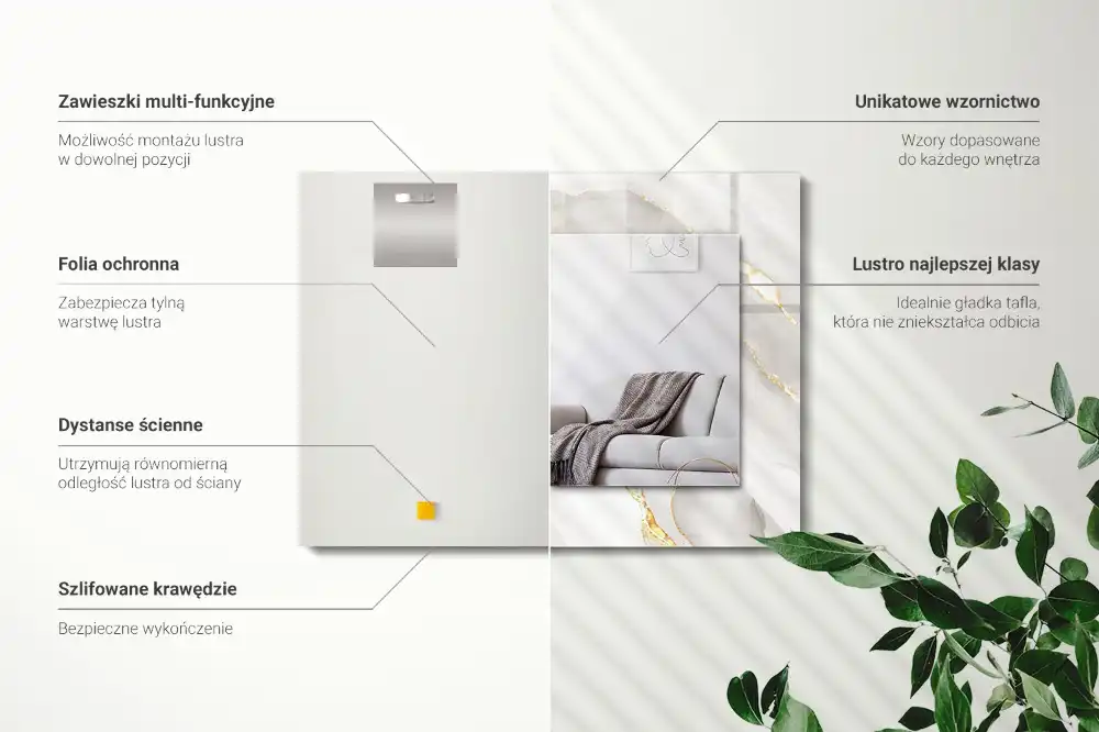 Espejo rectangular impreso mármol gris