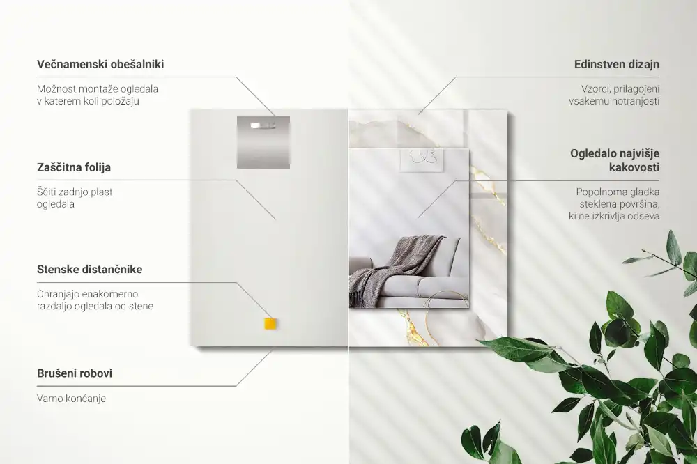 Espejo rectangular impreso mármol gris