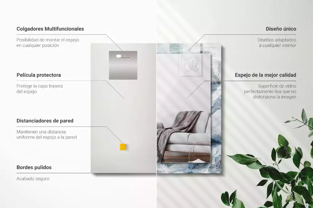 Espejo rectangular estampado Mármol en tonos