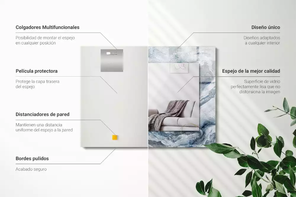 Espejo rectangular estampado Mármol en tonos