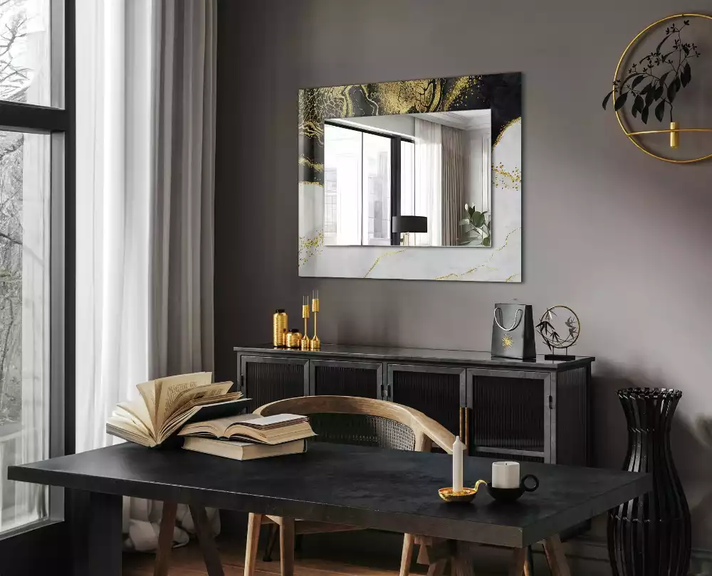 Espejo rectangular impreso Arte abstracto dorado