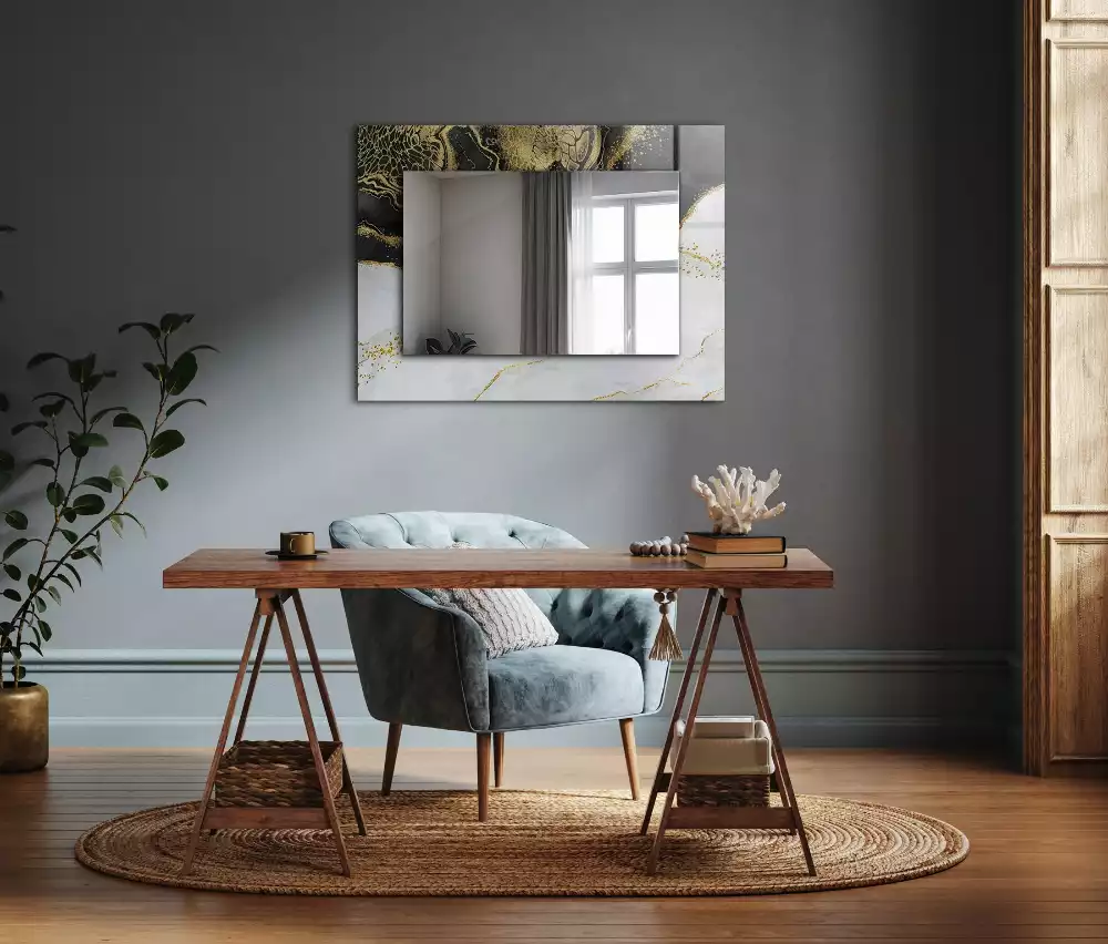 Espejo rectangular impreso Arte abstracto dorado