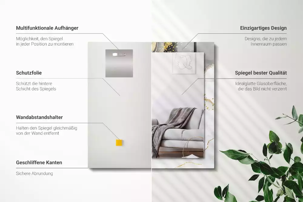 Espejo rectangular impreso Arte abstracto dorado