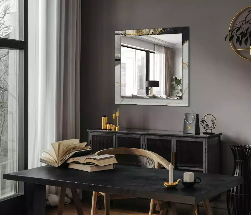 Espejo rectangular impreso Arte abstracto dorado