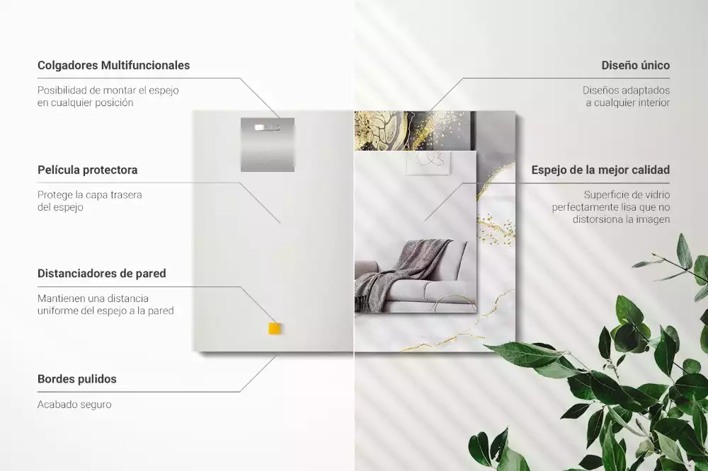 Espejo rectangular impreso Arte abstracto dorado