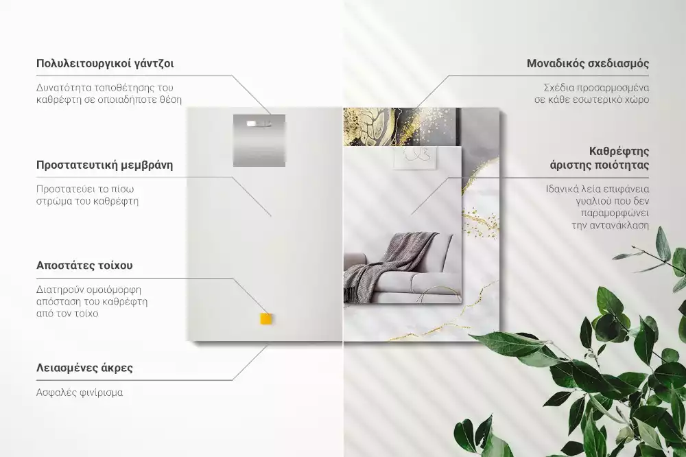 Espejo rectangular impreso Arte abstracto dorado