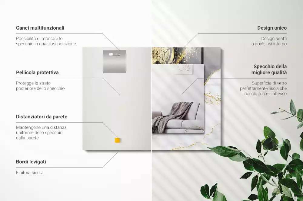 Espejo rectangular impreso Arte abstracto dorado