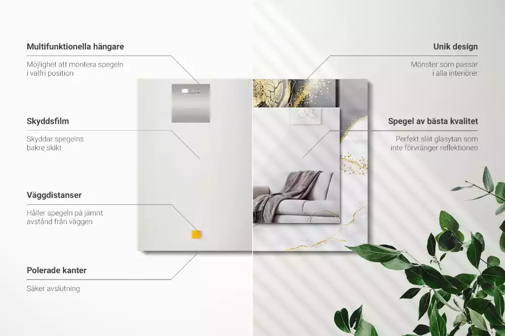 Espejo rectangular impreso Arte abstracto dorado