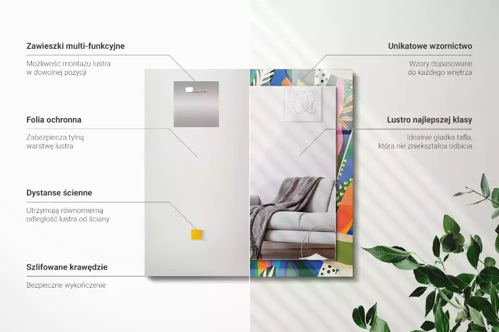 Espejo rectangular impreso flores abstractas coloridas