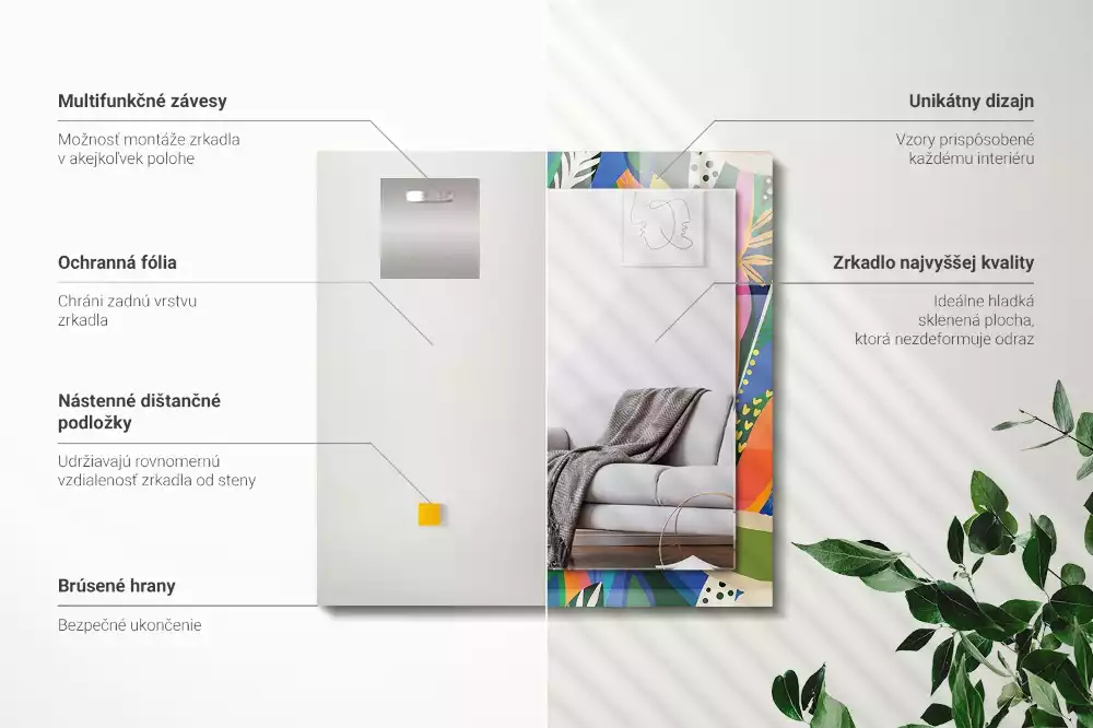 Espejo rectangular impreso flores abstractas coloridas