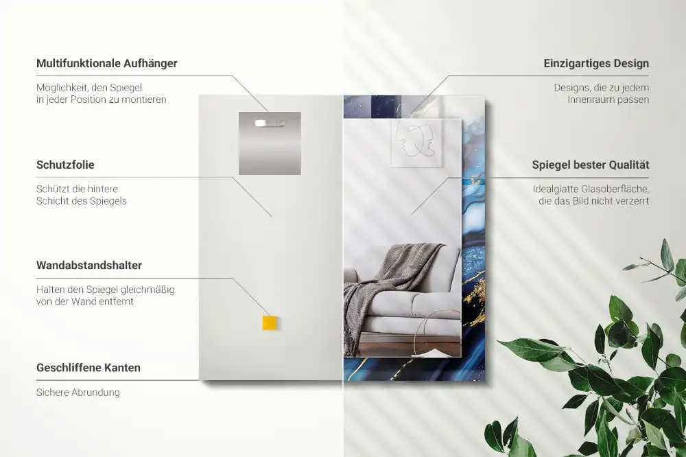 Espejo rectangular estampado Arte abstracto de mármol