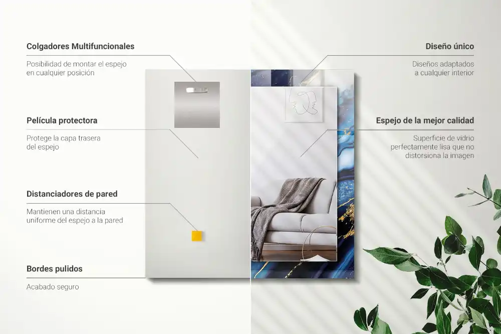 Espejo rectangular estampado Arte abstracto de mármol