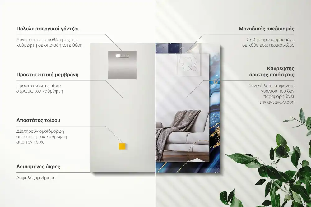 Espejo rectangular estampado Arte abstracto de mármol