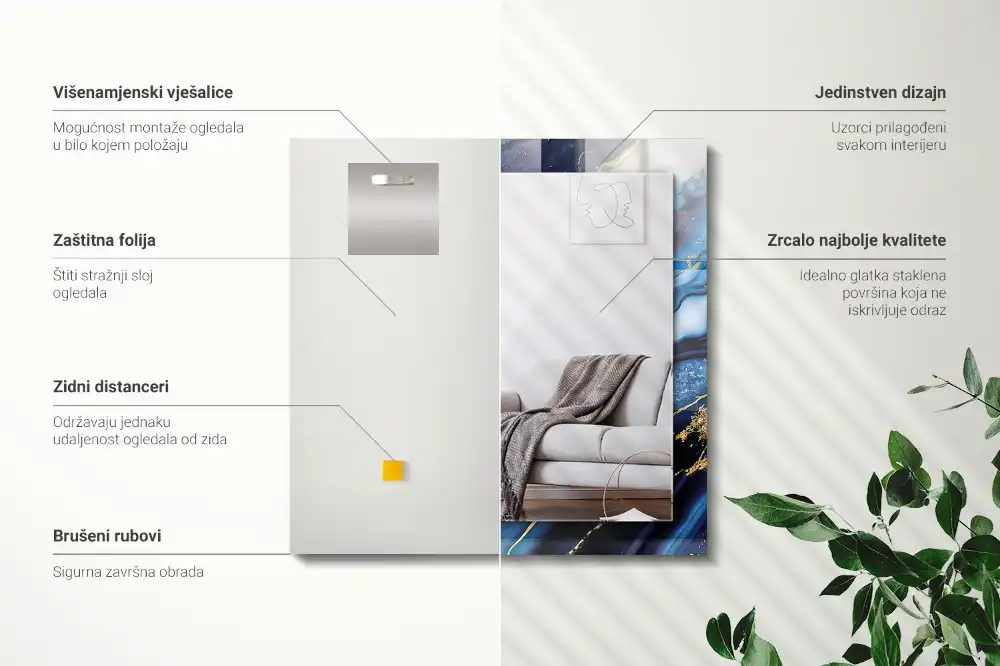 Espejo rectangular estampado Arte abstracto de mármol